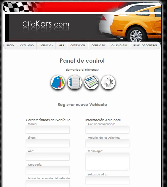 The control panel to register a car