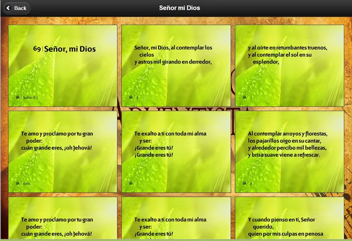 Every verse of a hymn as tiles