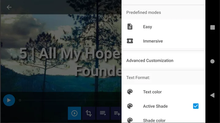 The viewer in landscape with its text and colour settings open