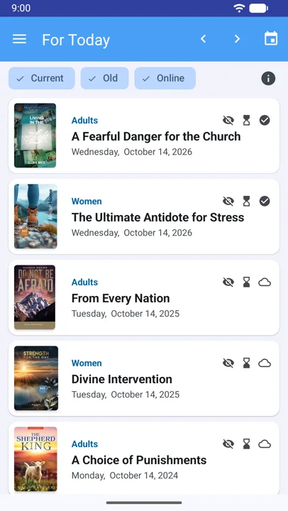 Today’s readings for each audience, with their book covers