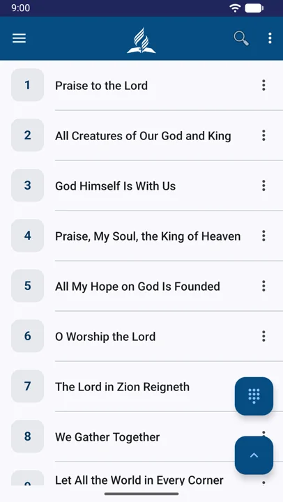 The numbered list of hymns