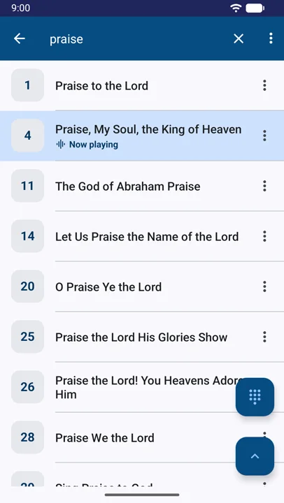 Searching hymns by their words
