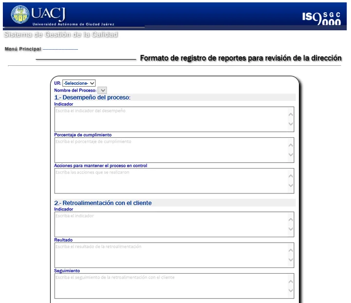 A report form for the management review