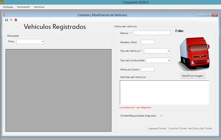 The transport system’s vehicle register, with a truck