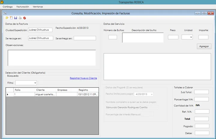 A freight invoice being prepared