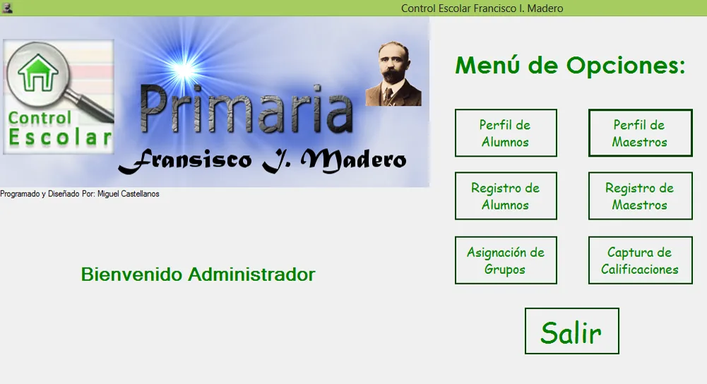 The school control system’s main menu